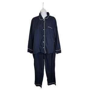 J Crew Women's Navy Blue Two Piece Pajama Set Size L Classic Loungewear Comfy